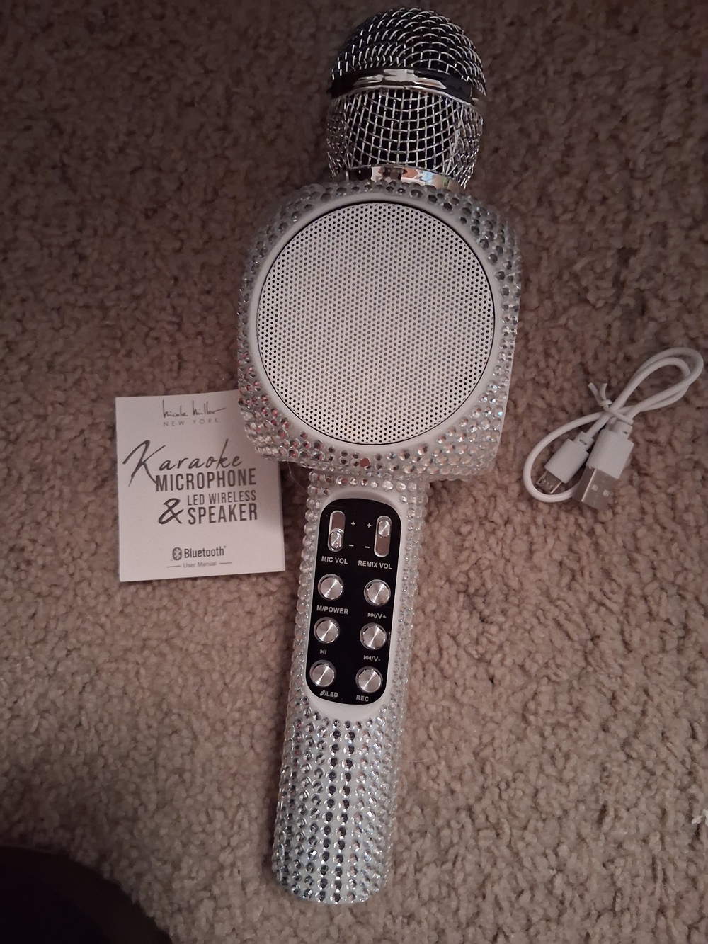 Nicole Miller Silver Rhinestone Bluetooth Karaoke Microphone & Speaker
